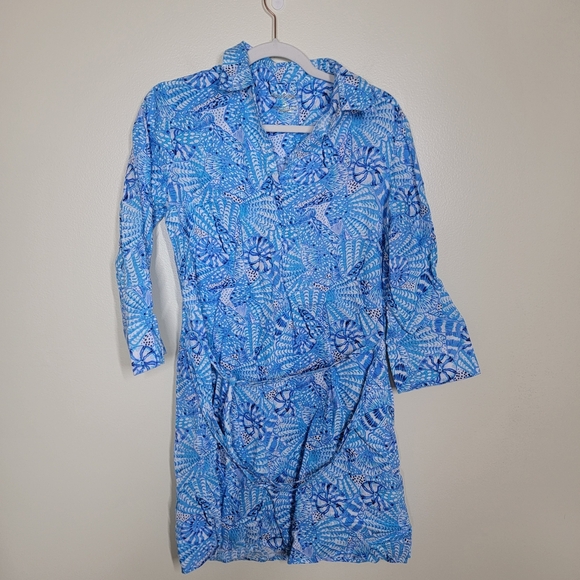 NWT Lilly Pulitzer Pilar linen tunic dress amalfi blue by the seashore small - Picture 3 of 6